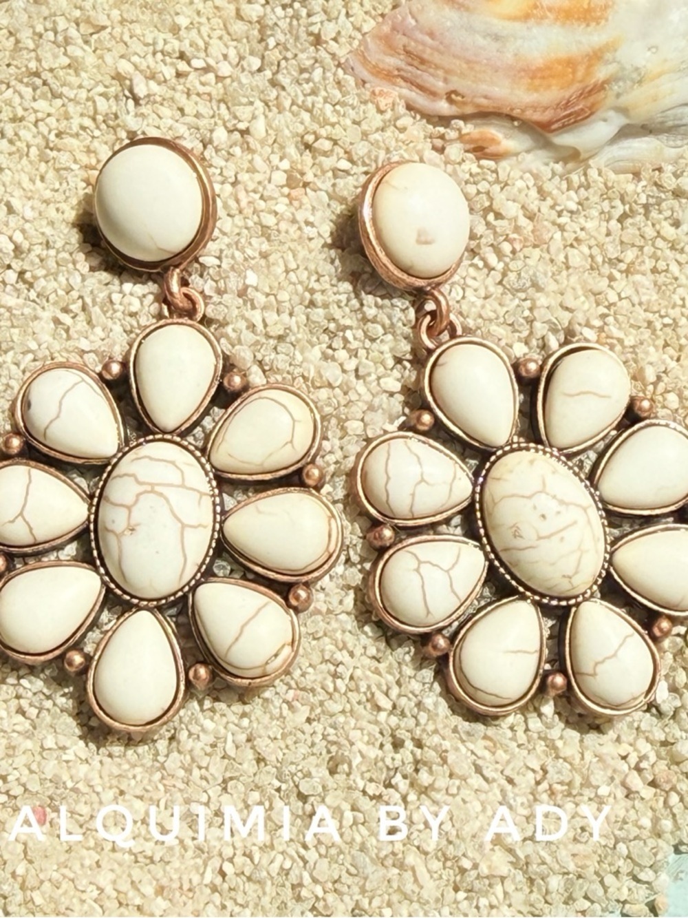 MONUMENTAL Cream Turquoise Floral Cluster Drop Earrings